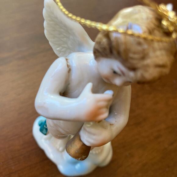 Vintage Cherub Angel Trumpet Ornament On Cloud antique? Wing Winged Chubby fair - Picture 12 of 12